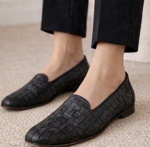 Cole Haan Italy Woven Leather Loafers Black Slip On Flats Women’s 9 AAA READ